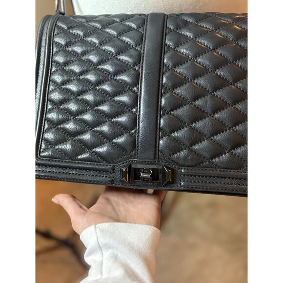 Rebecca Minkoff Chevron Jumbo Love Leather Shoulder Bag Black $398+ AUTHENTC - Picture 5 of 12